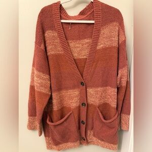 Free People Rust and Cream Striped Cardigan